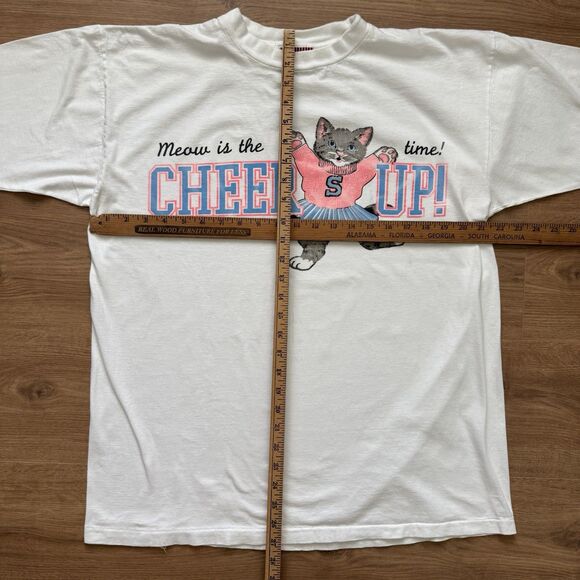 Vintage 90s Sleepygirl Cheerleader Cat T-Shirt Single Stitch Size XL Oversize - Picture 8 of 10